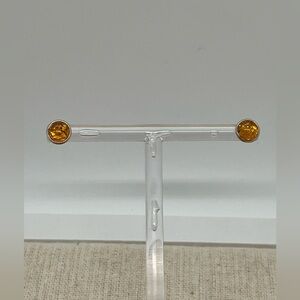 Vtg 935 Silver & Baltic Amber Cabochon Round Stud Earrings